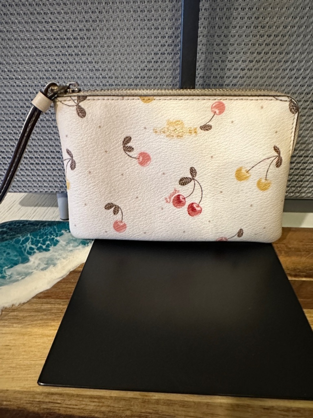 Coach Cream Cherry Print Wristlet
